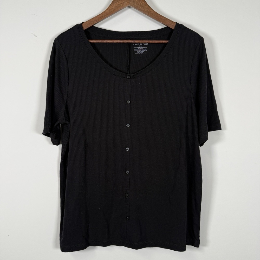 Lane Bryant Women's Ribbed Short Sleeve Shirt Button Down Casual Size 14/16